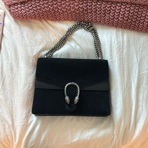 Gucci Black Suede and Leather Medium Dionysus Shoulder Bag